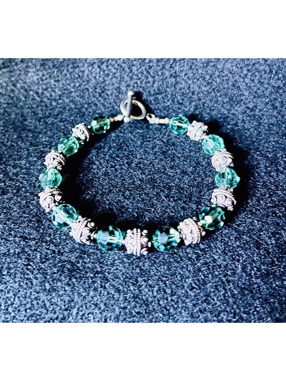 Vintage Sterling Silver & Australian Green Crystals Women’s Bracelet Size 8”